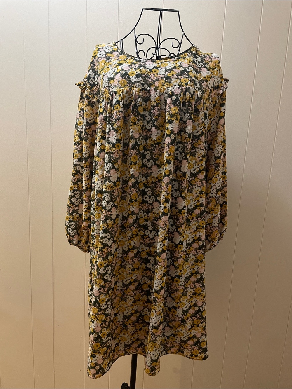 BCBGeneration Floral Mini Dress in Olive, Yellow & Pink